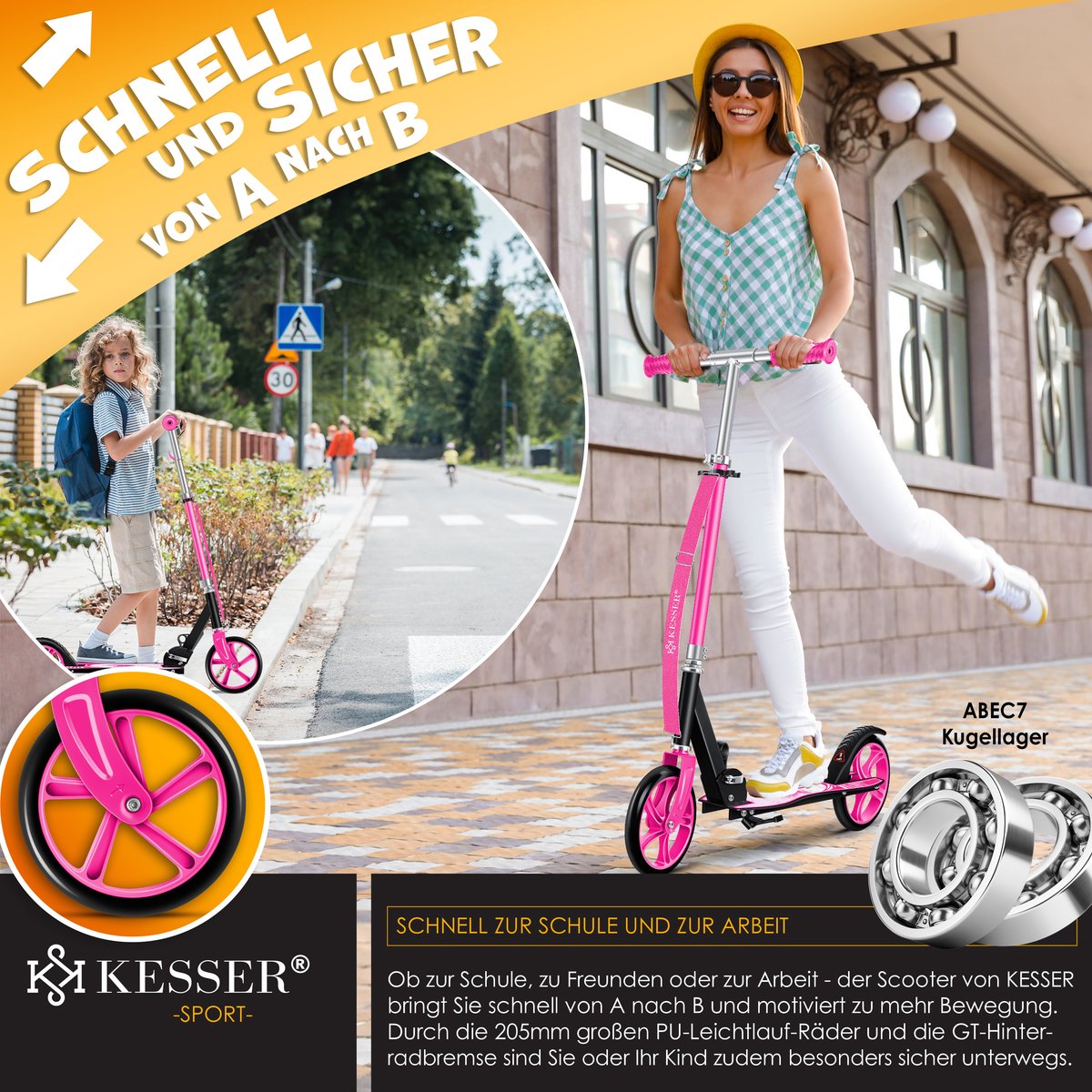 KESSER® Kinderstep Scooter | Opvouwbare Scooter voor Kinderen | Cityscooter | Voetrem | In hoogte verstelbaar Kinderstepjes - Fairy Roze